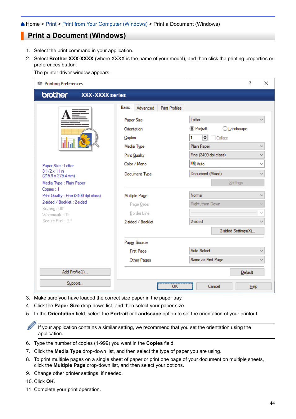 Print a document (windows) | Brother HLL9410CDN Enterprise Color Laser Printer User Manual | Page 49 / 334