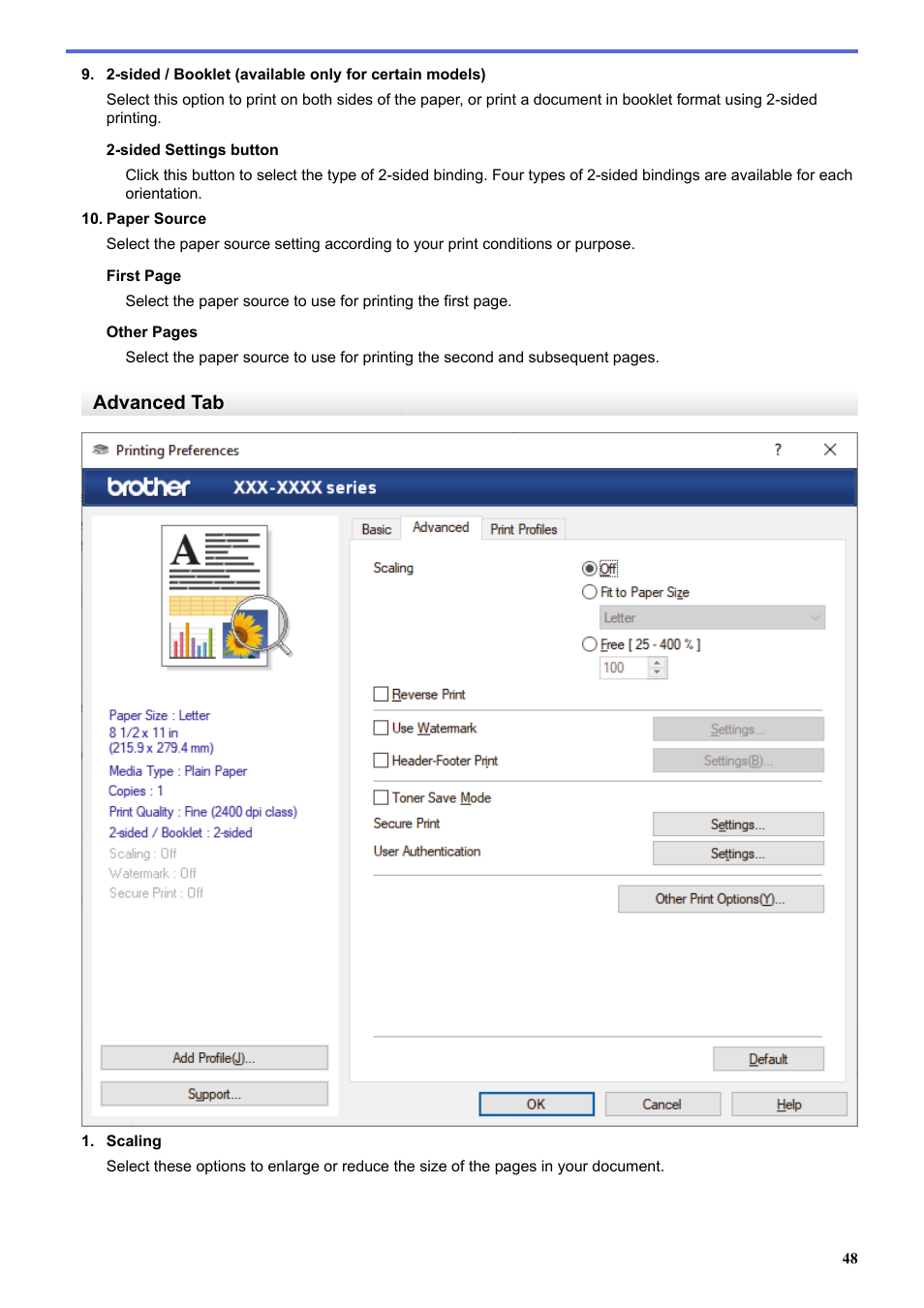 Advanced, Advanced tab | Brother HLL9410CDN Enterprise Color Laser Printer User Manual | Page 53 / 334