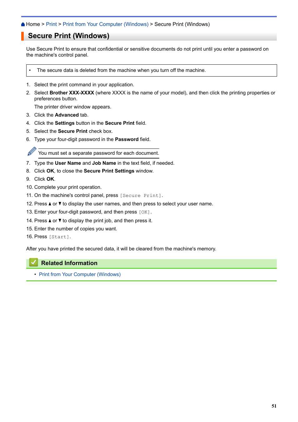 Secure print (windows) | Brother HLL9410CDN Enterprise Color Laser Printer User Manual | Page 56 / 334