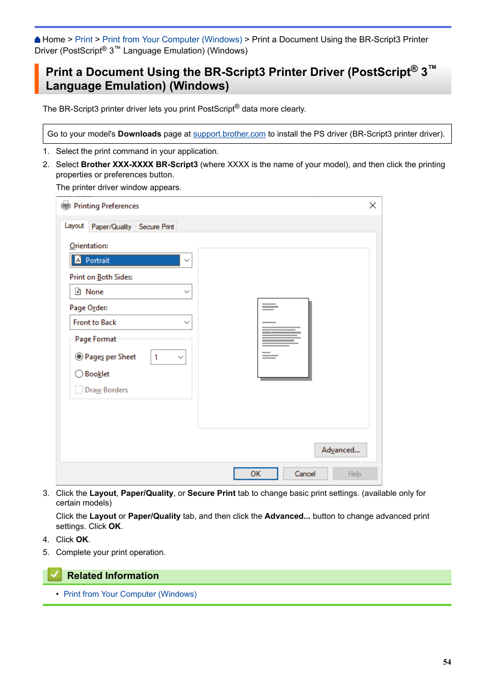 Language emulation), Windows), Language | Emulation) (windows), Language emulation) (windows) | Brother HLL9410CDN Enterprise Color Laser Printer User Manual | Page 59 / 334