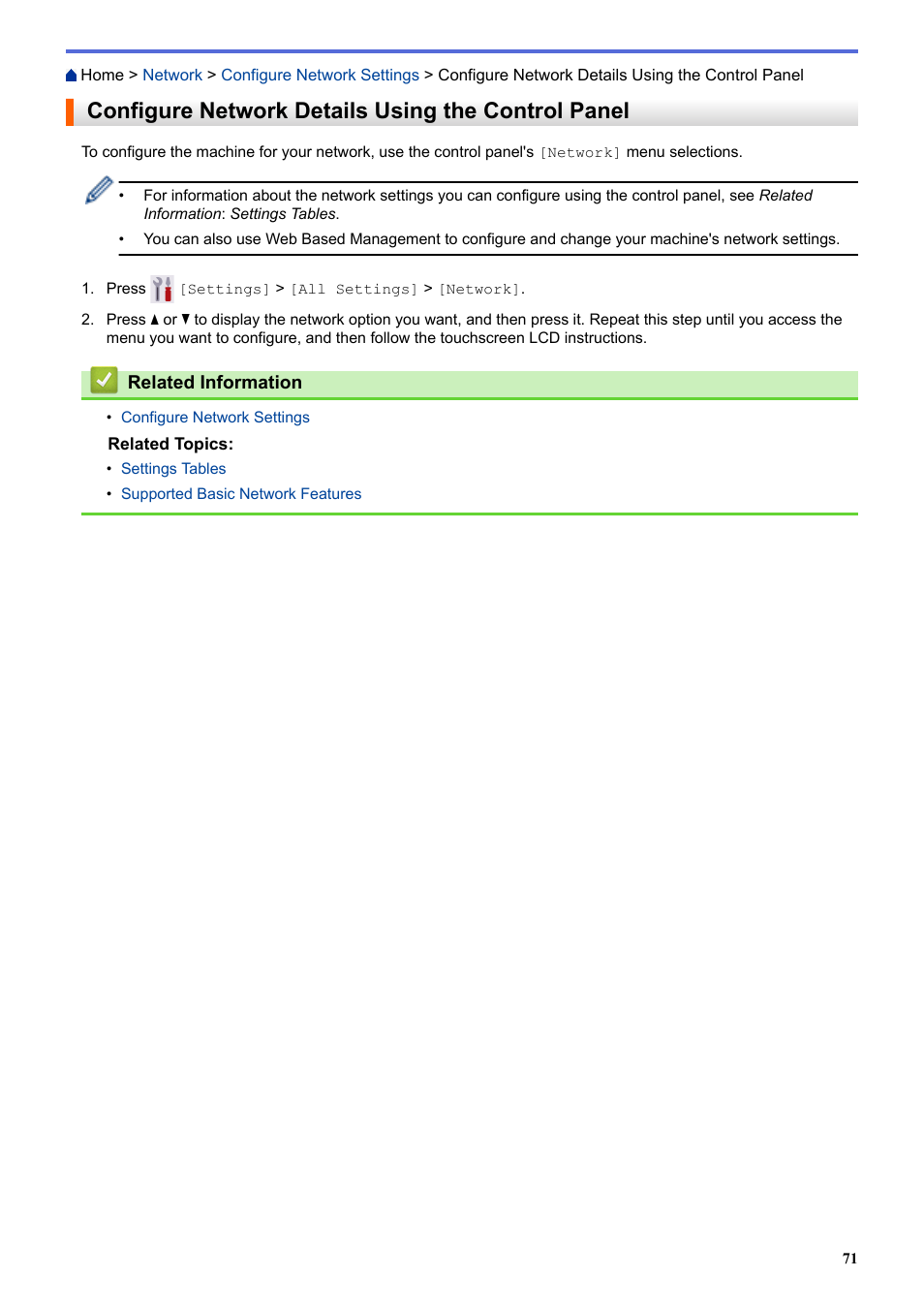 Configure network details using the control panel | Brother HLL9410CDN Enterprise Color Laser Printer User Manual | Page 76 / 334