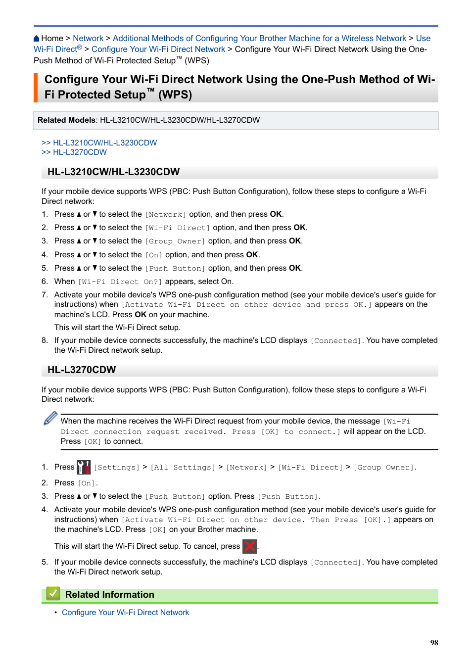 Wps), Hl-l3270cdw | Brother HL-L3230CDW Wireless Compact Printer User Manual | Page 103 / 357