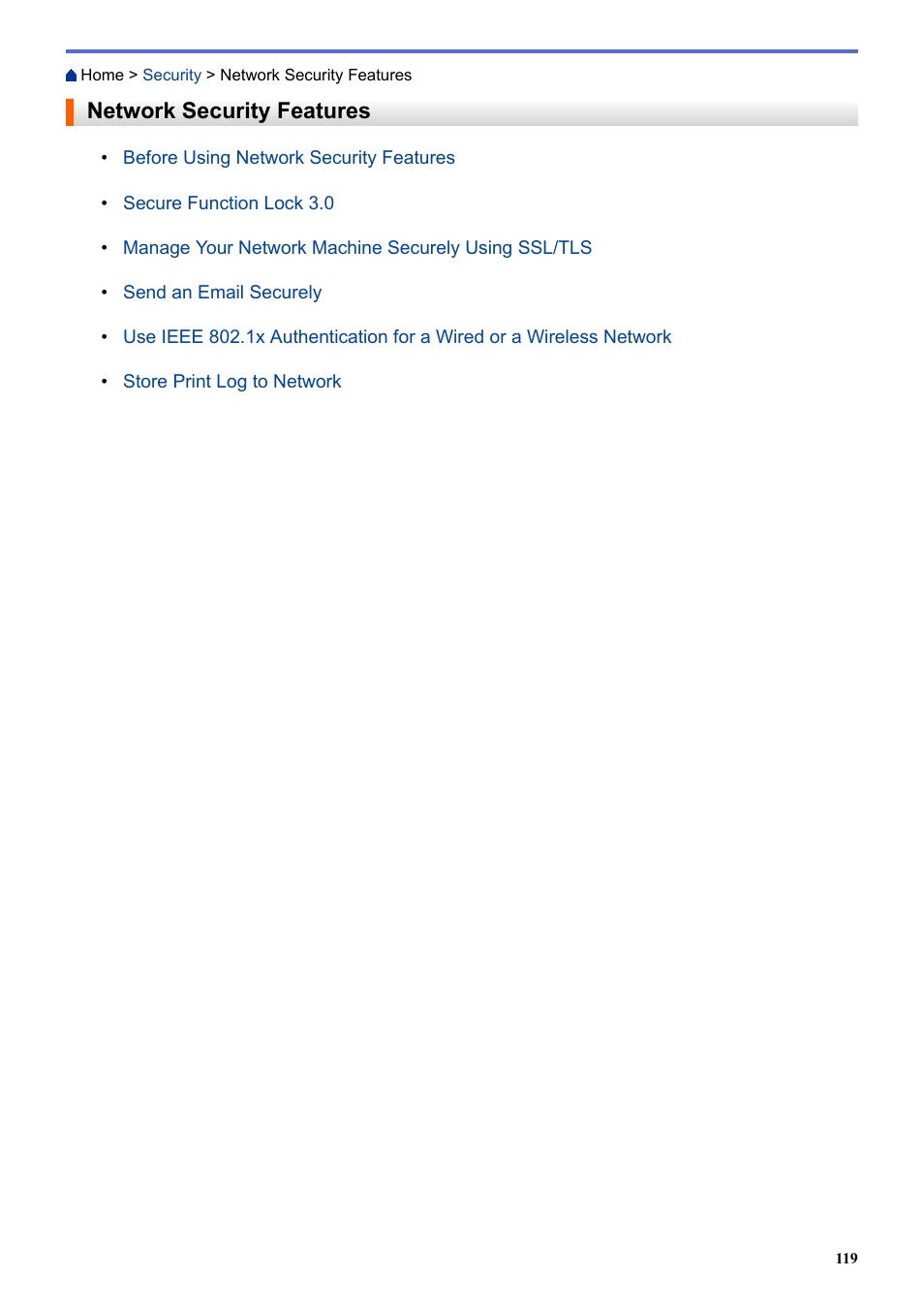 Network security features | Brother HL-L3230CDW Wireless Compact Printer User Manual | Page 124 / 357