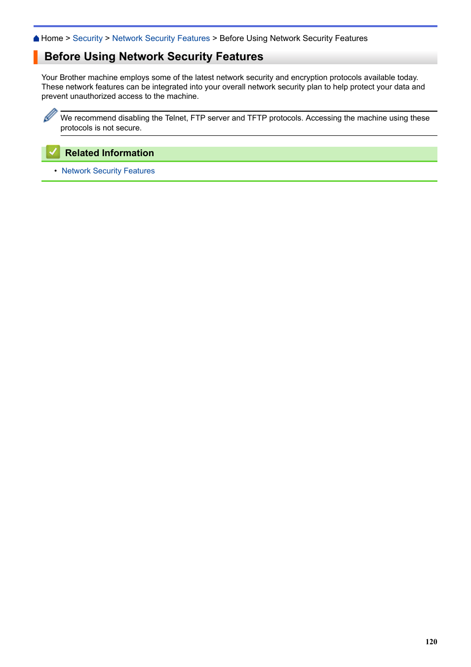Before using network security features | Brother HL-L3230CDW Wireless Compact Printer User Manual | Page 125 / 357