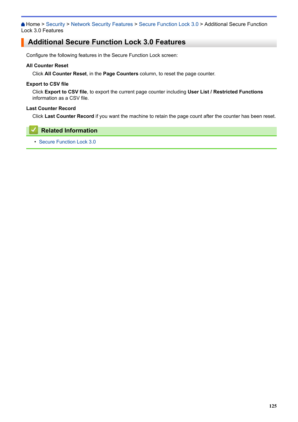 Additional secure function lock 3.0 features | Brother HL-L3230CDW Wireless Compact Printer User Manual | Page 130 / 357