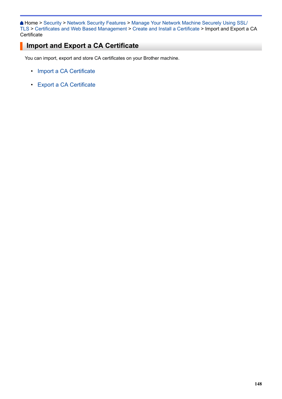 Import and export a ca certificate | Brother HL-L3230CDW Wireless Compact Printer User Manual | Page 153 / 357