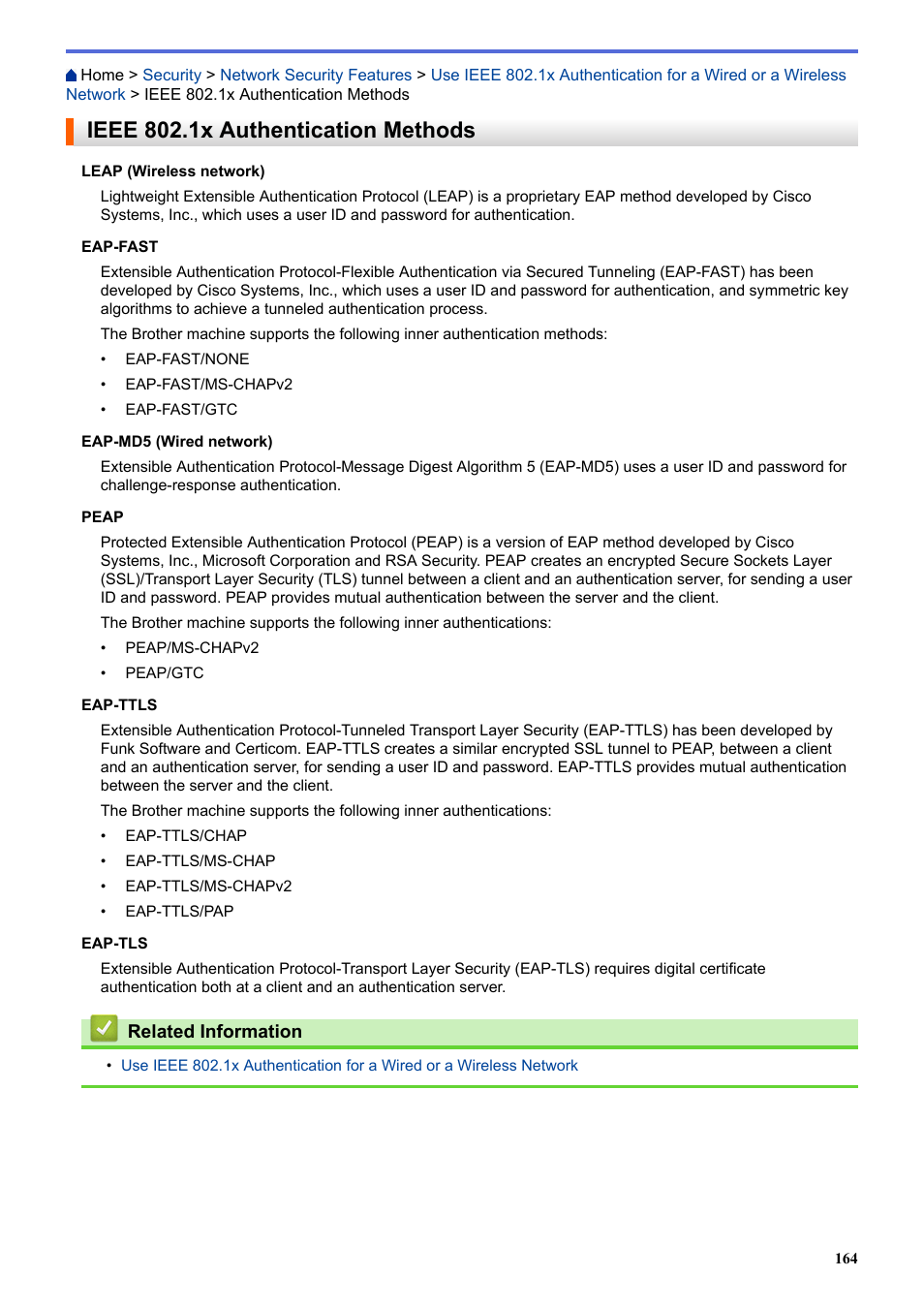 Ieee 802.1x authentication methods | Brother HL-L3230CDW Wireless Compact Printer User Manual | Page 169 / 357