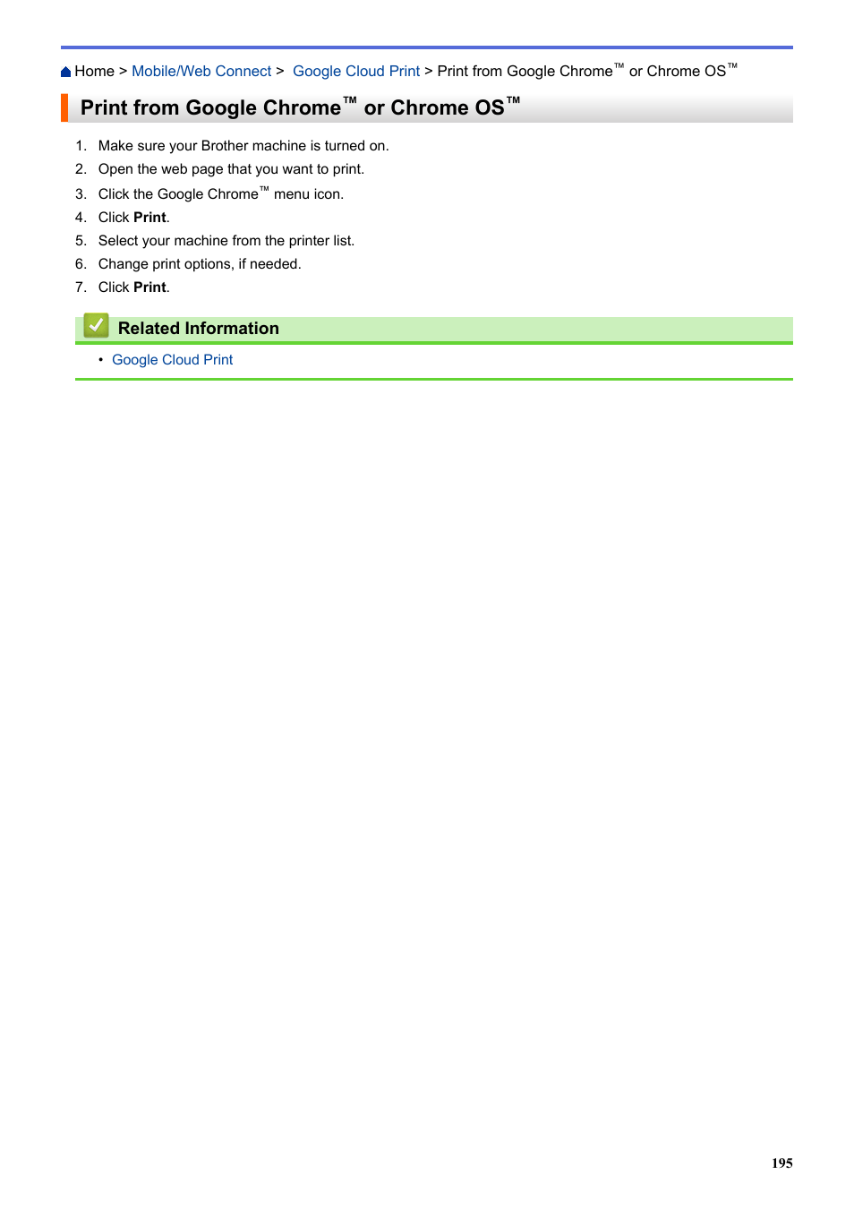 Print from google chrome™ or chrome os, Print from google chrome, Or chrome os | Brother HL-L3230CDW Wireless Compact Printer User Manual | Page 200 / 357