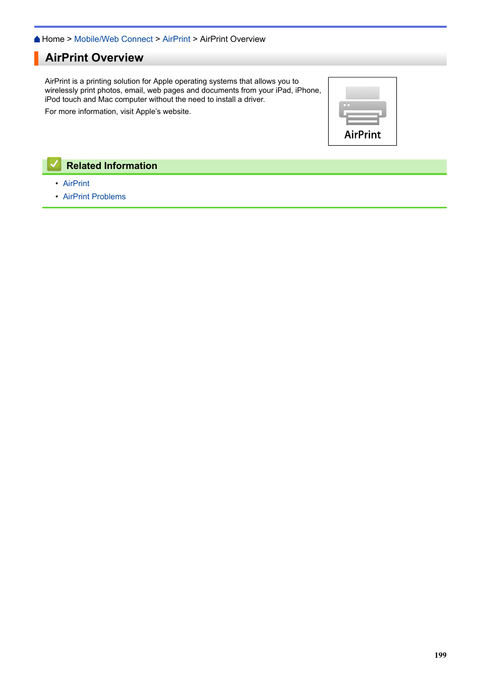 Airprint overview | Brother HL-L3230CDW Wireless Compact Printer User Manual | Page 204 / 357