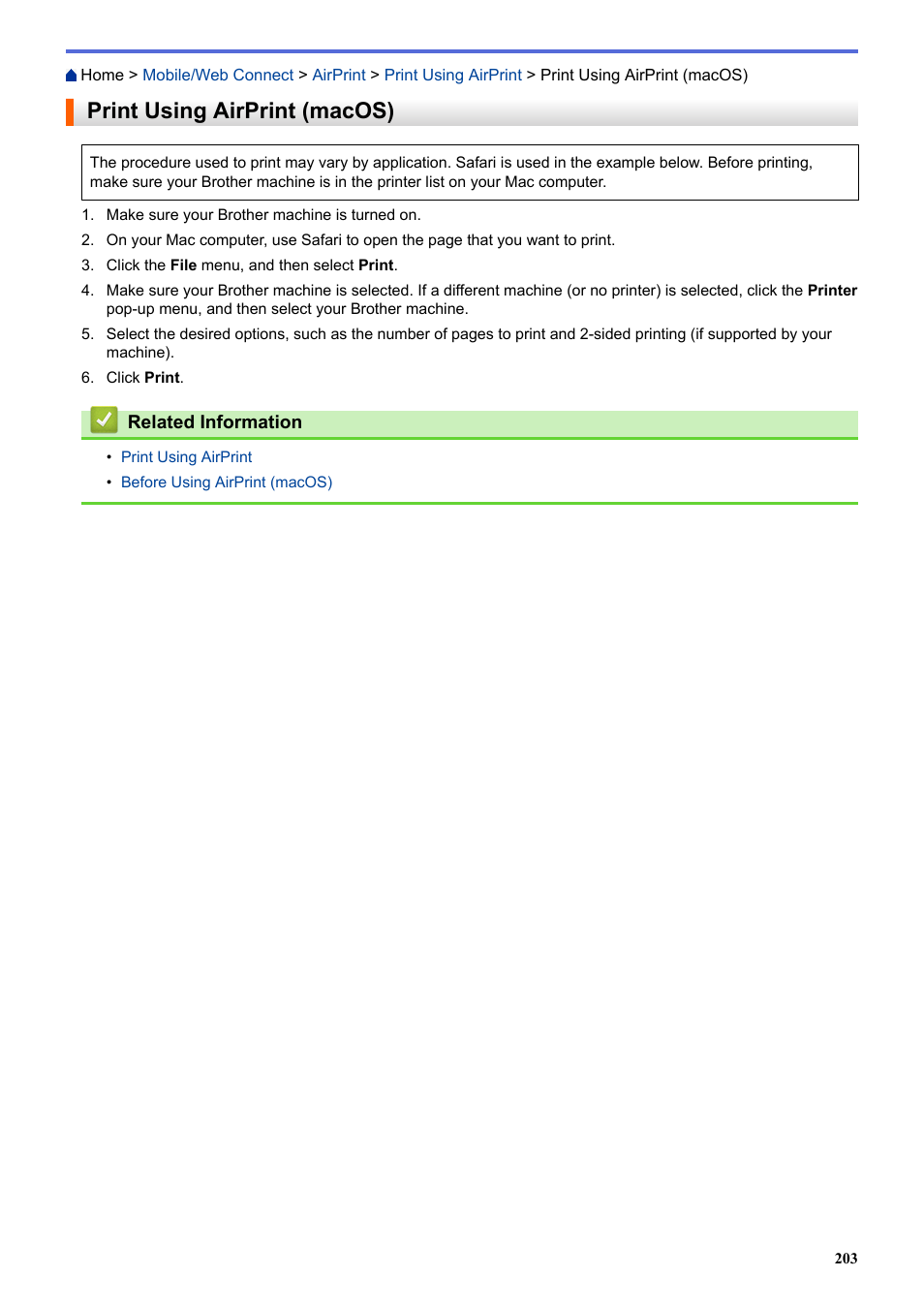 Print using airprint (macos) | Brother HL-L3230CDW Wireless Compact Printer User Manual | Page 208 / 357