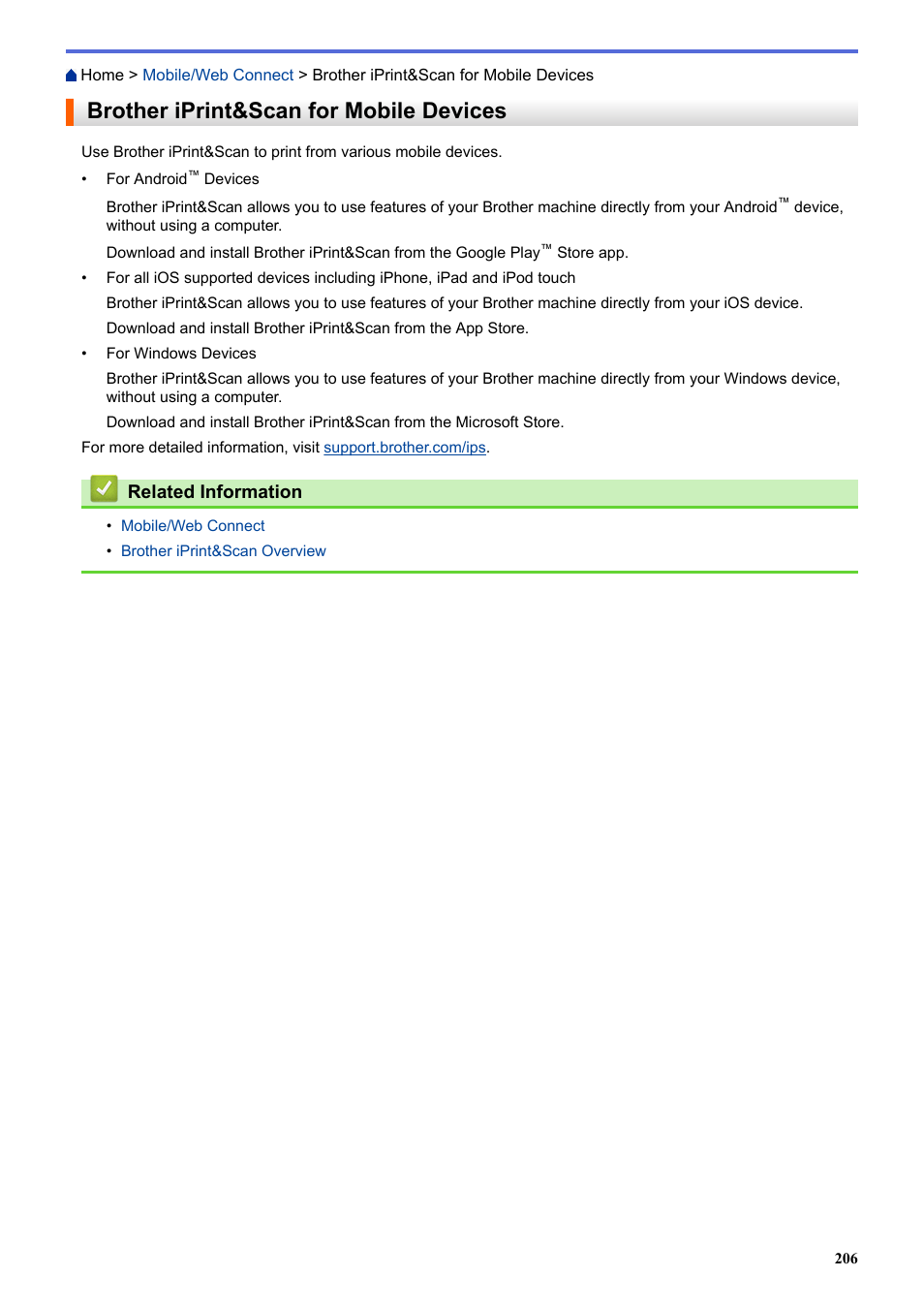 Brother iprint&scan for mobile devices | Brother HL-L3230CDW Wireless Compact Printer User Manual | Page 211 / 357