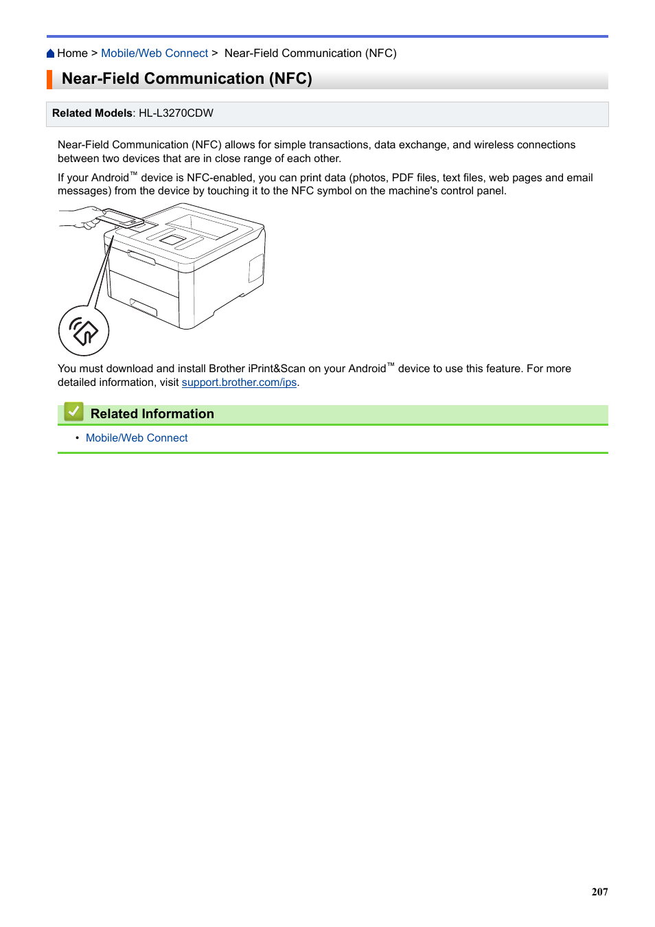 Near-field communication (nfc) | Brother HL-L3230CDW Wireless Compact Printer User Manual | Page 212 / 357