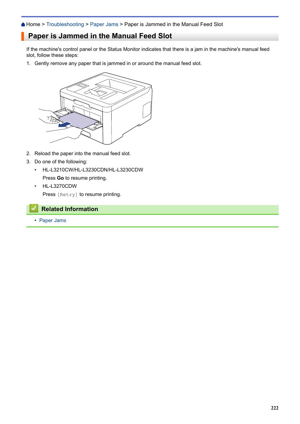 Paper is jammed in the manual feed slot | Brother HL-L3230CDW Wireless Compact Printer User Manual | Page 227 / 357