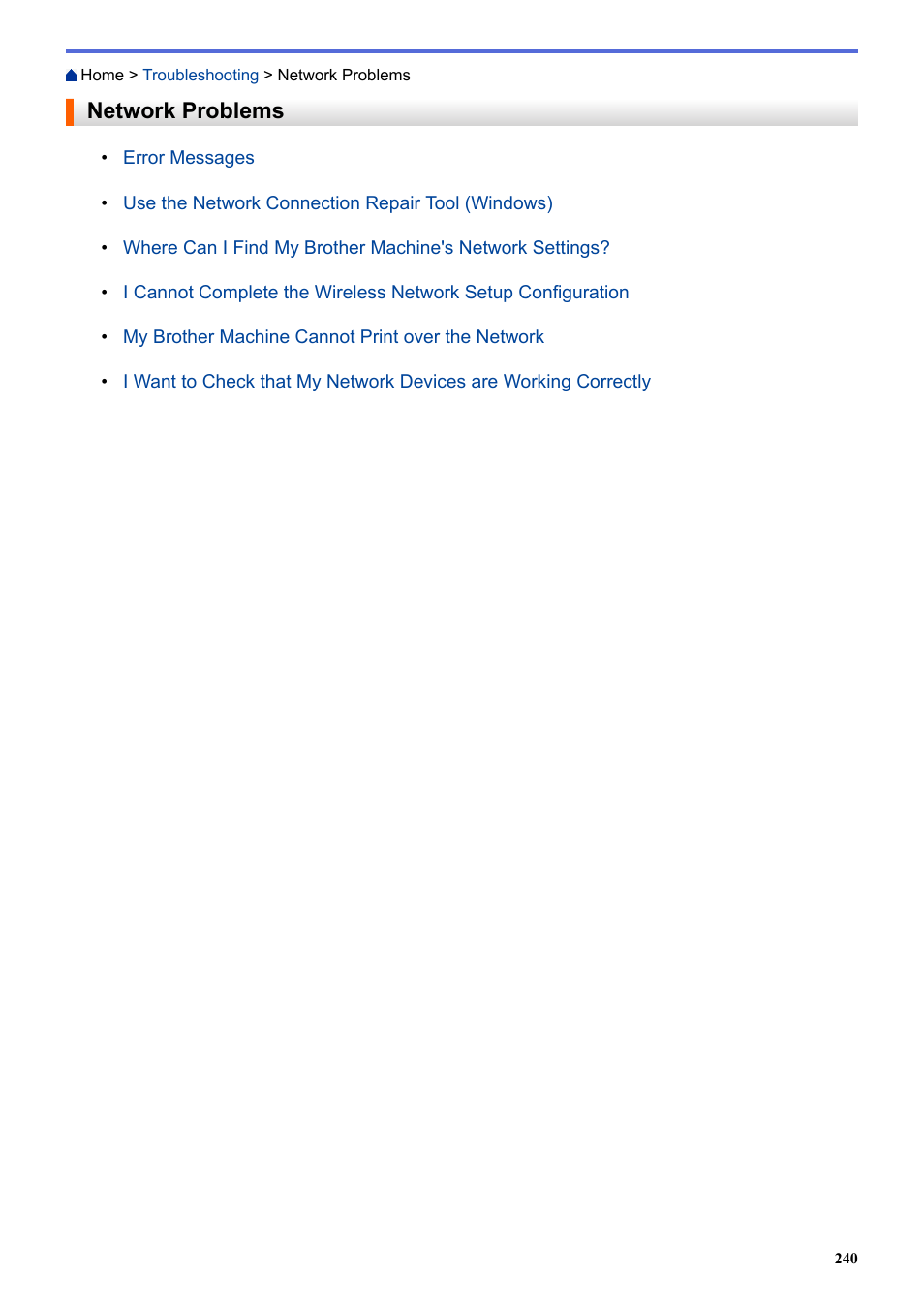 Network problems | Brother HL-L3230CDW Wireless Compact Printer User Manual | Page 245 / 357