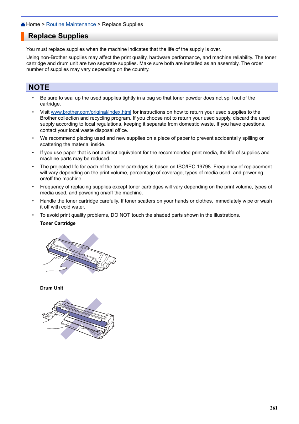 Replace supplies | Brother HL-L3230CDW Wireless Compact Printer User Manual | Page 266 / 357