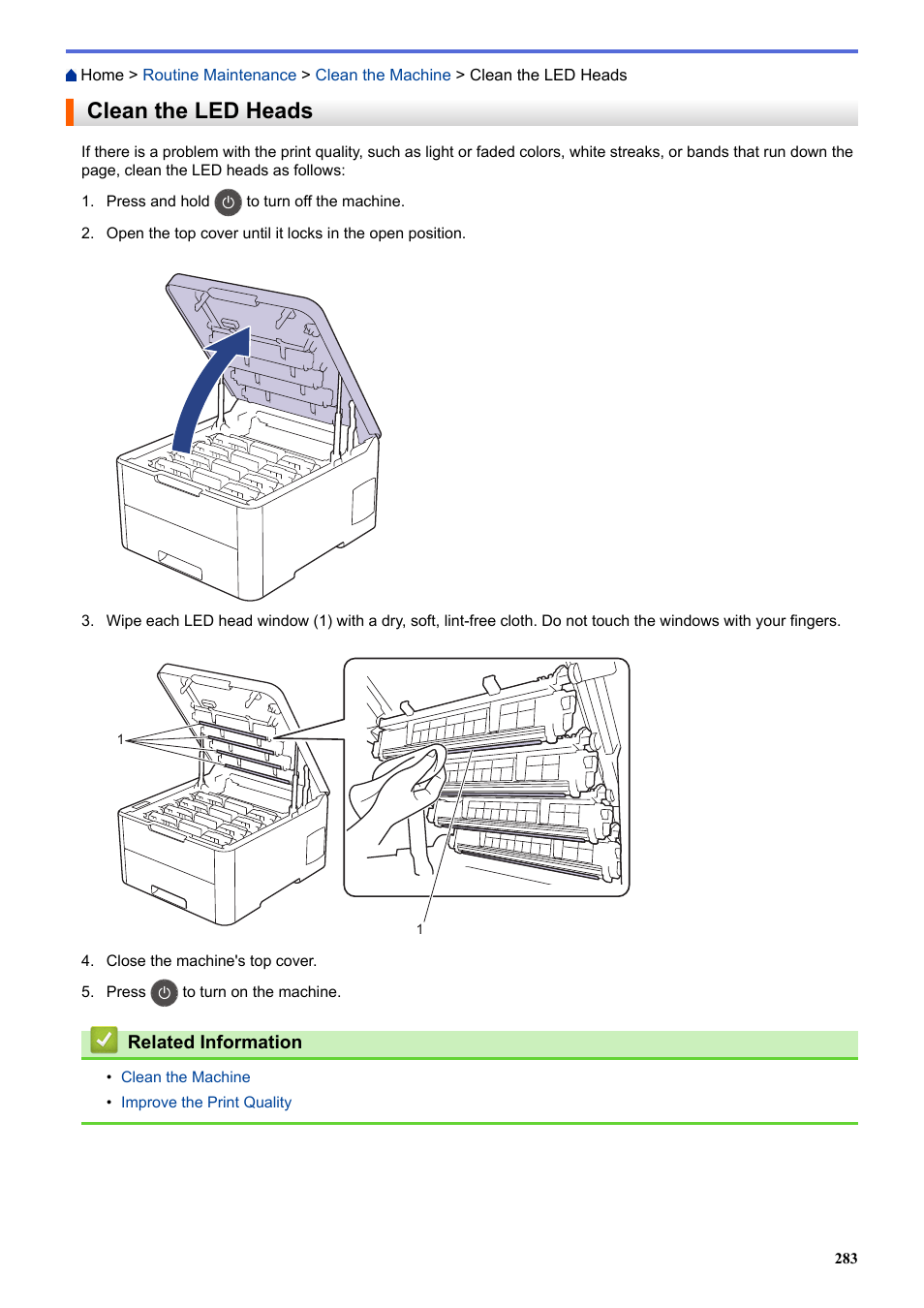 Clean the led heads | Brother HL-L3230CDW Wireless Compact Printer User Manual | Page 288 / 357