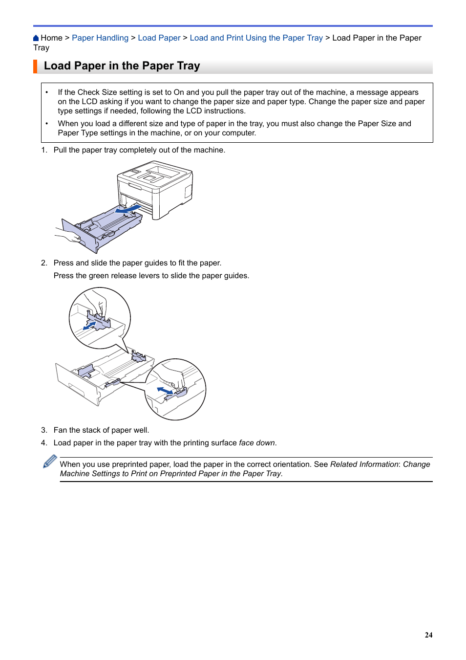 Load paper in the paper tray | Brother HL-L3230CDW Wireless Compact Printer User Manual | Page 29 / 357