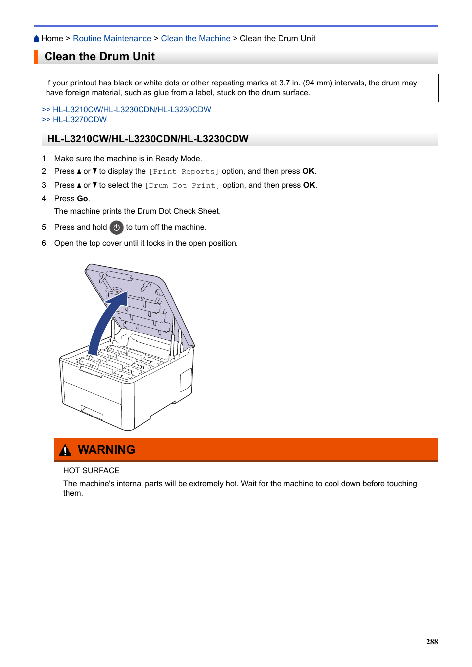 Clean the drum unit, Warning | Brother HL-L3230CDW Wireless Compact Printer User Manual | Page 293 / 357