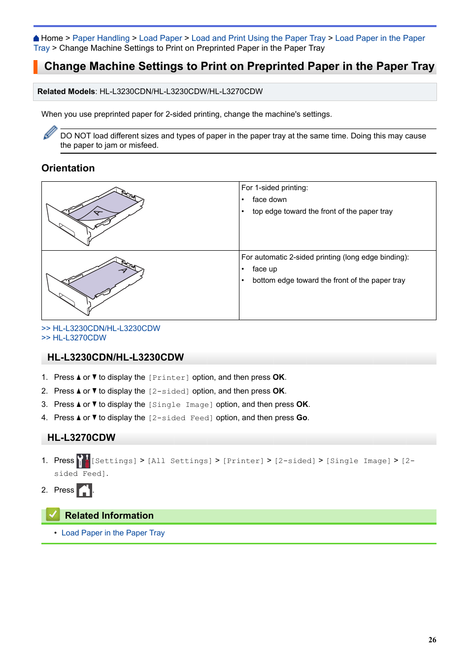 Orientation, Hl-l3270cdw | Brother HL-L3230CDW Wireless Compact Printer User Manual | Page 31 / 357