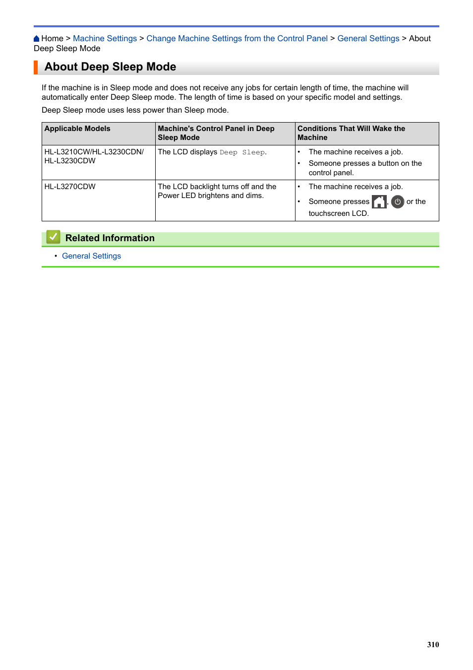 About deep sleep mode | Brother HL-L3230CDW Wireless Compact Printer User Manual | Page 315 / 357