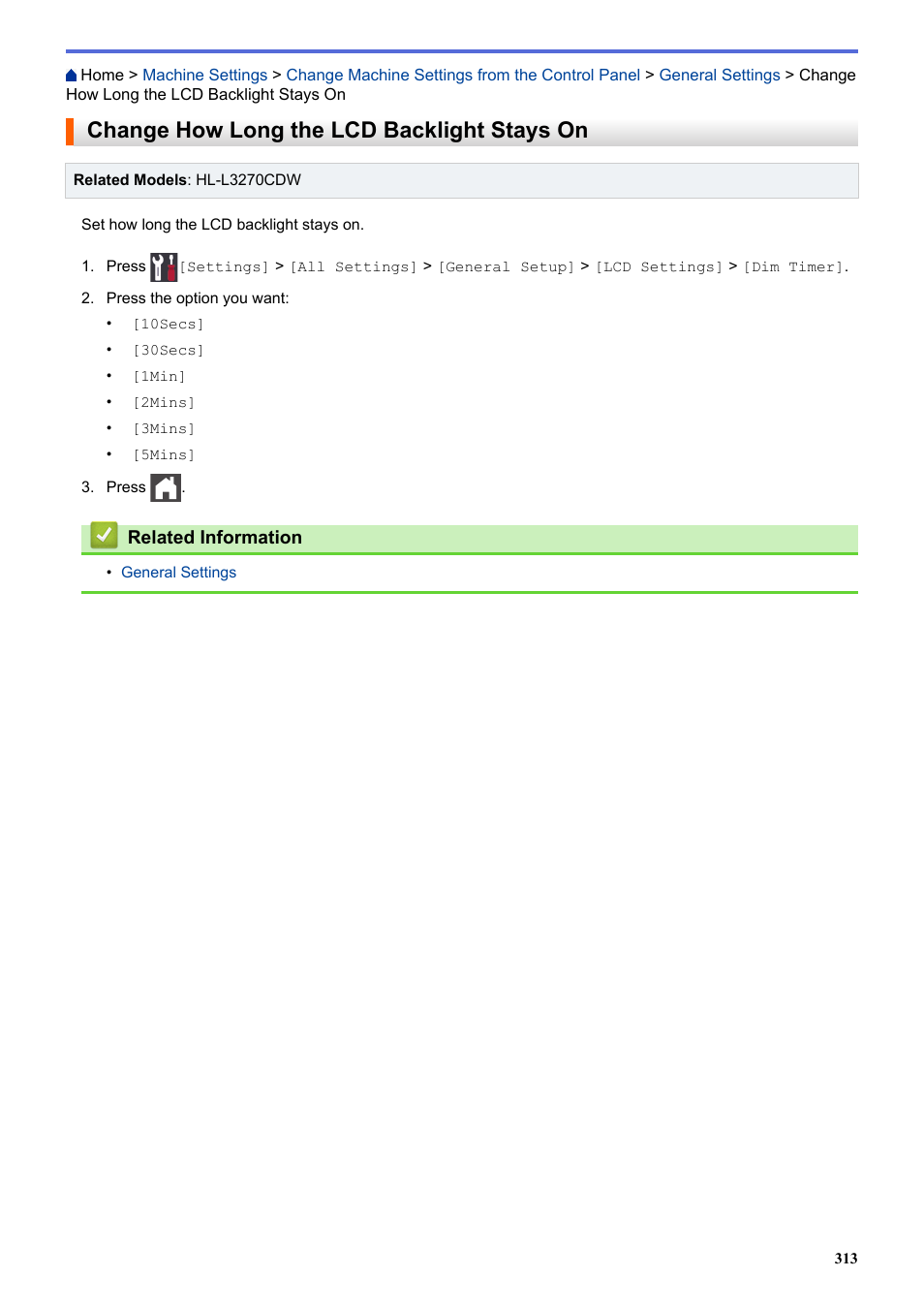 Change how long the lcd backlight stays on | Brother HL-L3230CDW Wireless Compact Printer User Manual | Page 318 / 357