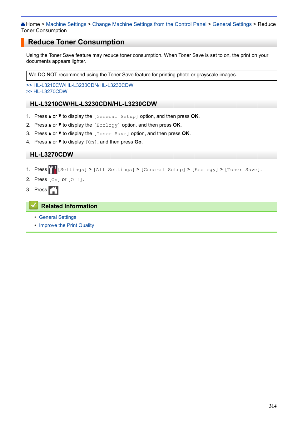 Reduce toner consumption, Hl-l3270cdw | Brother HL-L3230CDW Wireless Compact Printer User Manual | Page 319 / 357
