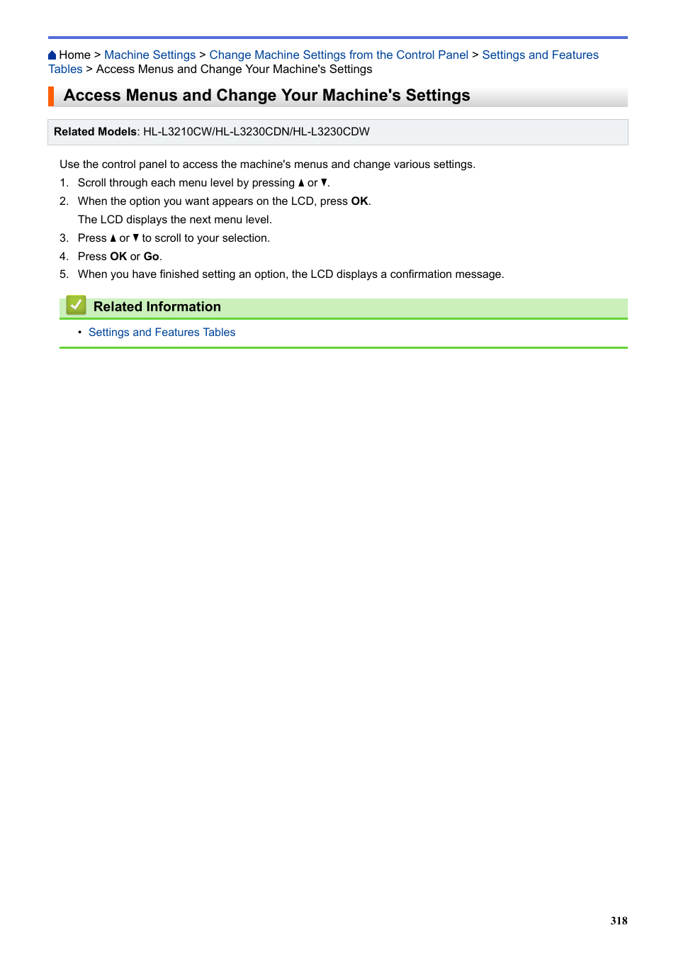 Access menus and change your machine's settings | Brother HL-L3230CDW Wireless Compact Printer User Manual | Page 323 / 357