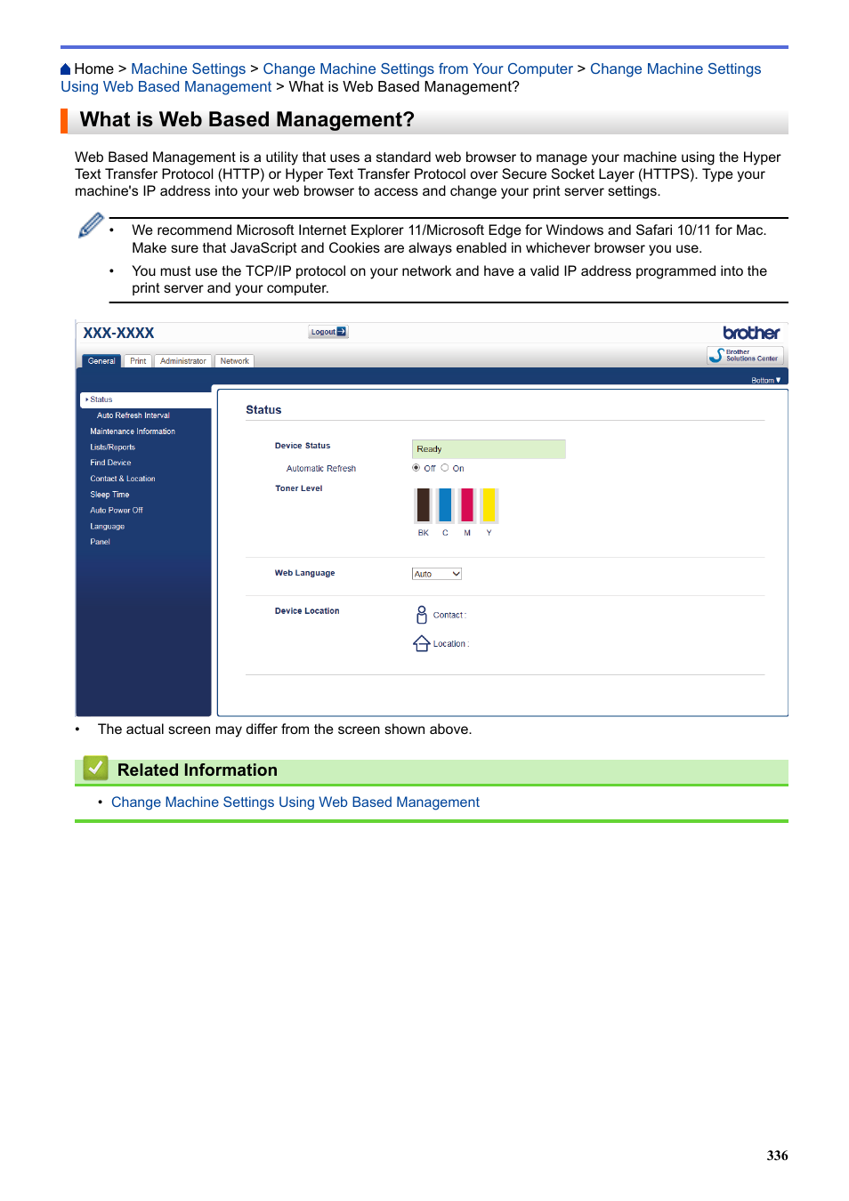 What is web based management | Brother HL-L3230CDW Wireless Compact Printer User Manual | Page 341 / 357