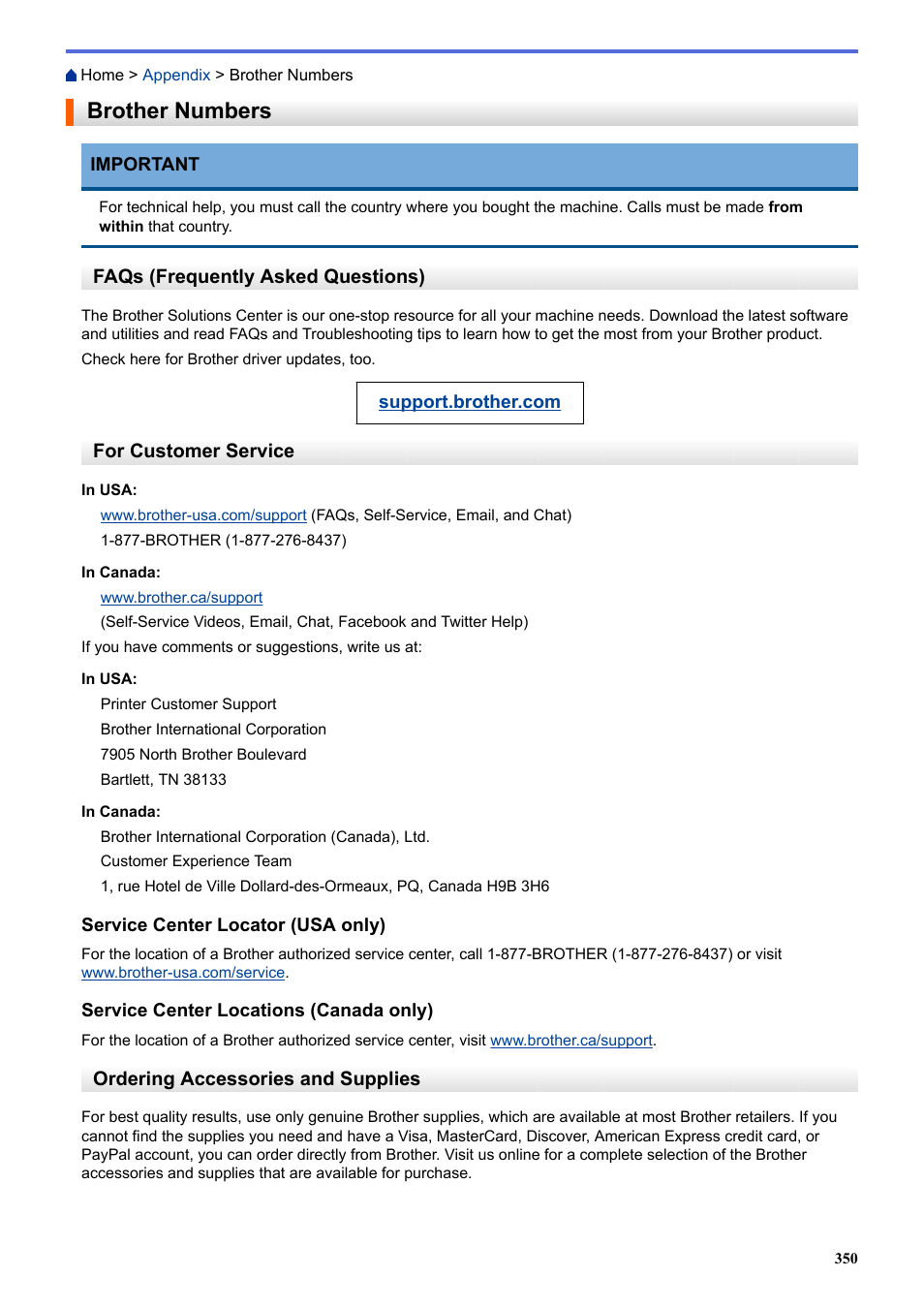 Brother numbers | Brother HL-L3230CDW Wireless Compact Printer User Manual | Page 355 / 357