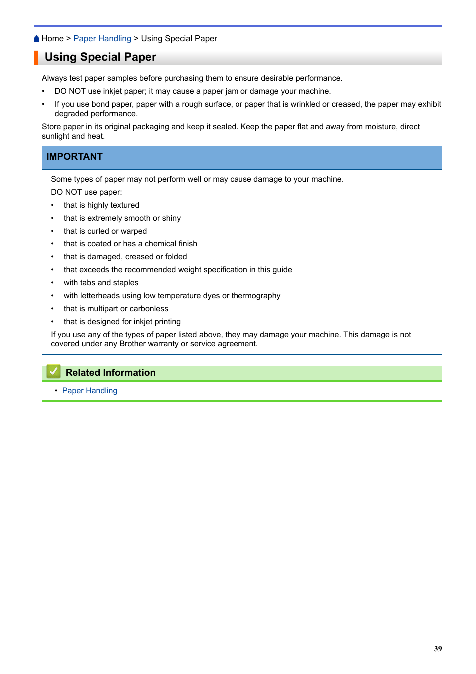 Using special paper | Brother HL-L3230CDW Wireless Compact Printer User Manual | Page 44 / 357