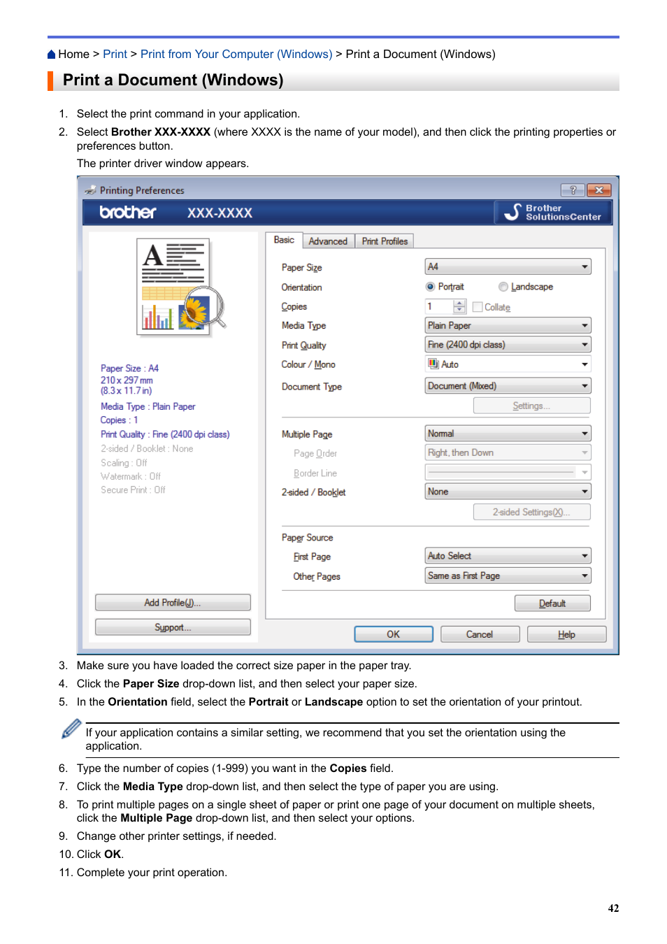 Print a document (windows) | Brother HL-L3230CDW Wireless Compact Printer User Manual | Page 47 / 357