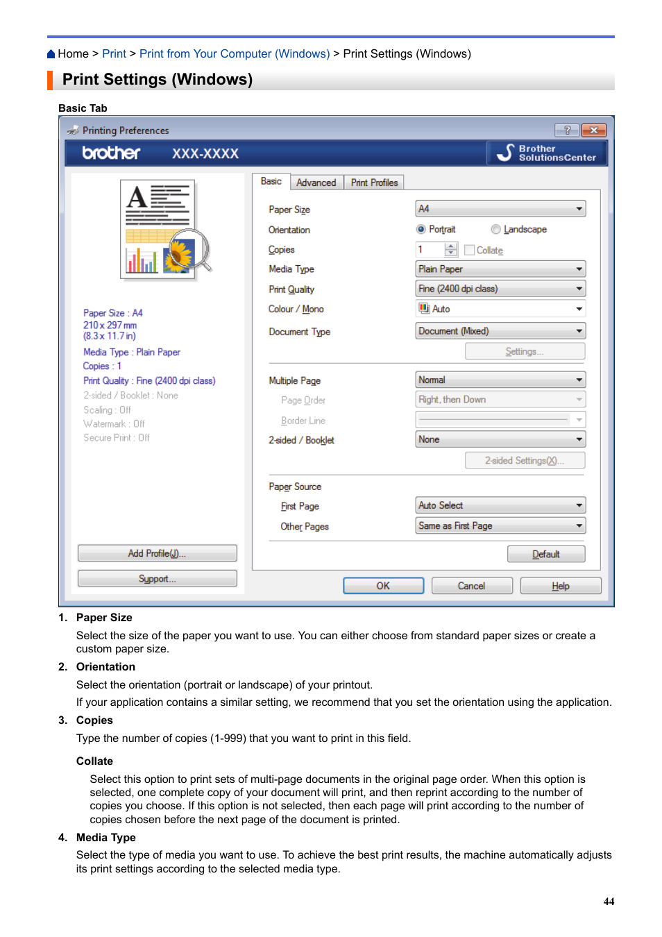 Print settings (windows) | Brother HL-L3230CDW Wireless Compact Printer User Manual | Page 49 / 357