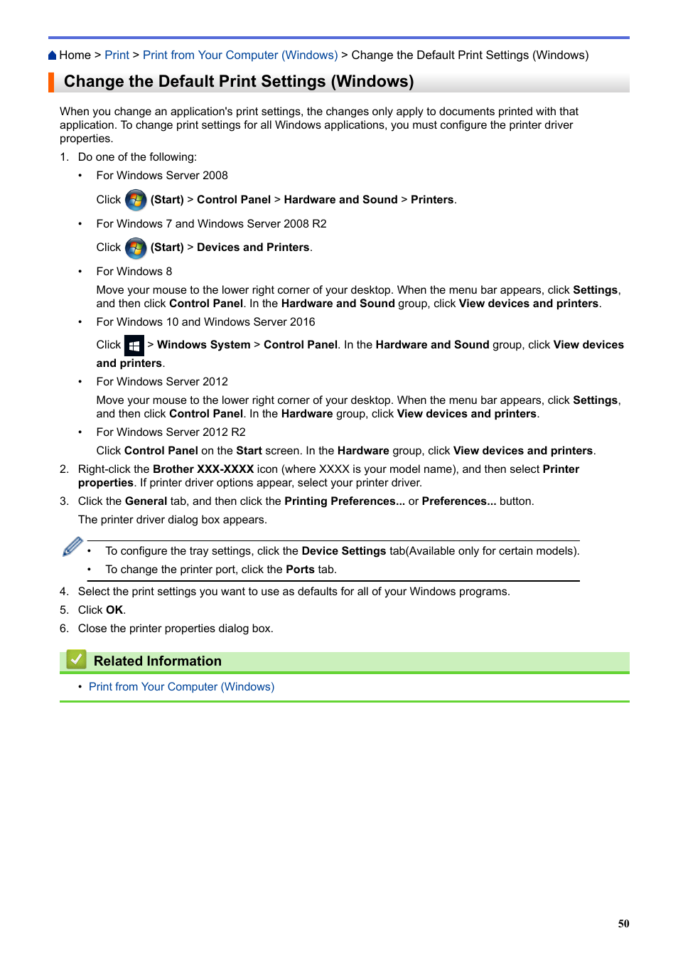 Change the default print settings (windows) | Brother HL-L3230CDW Wireless Compact Printer User Manual | Page 55 / 357