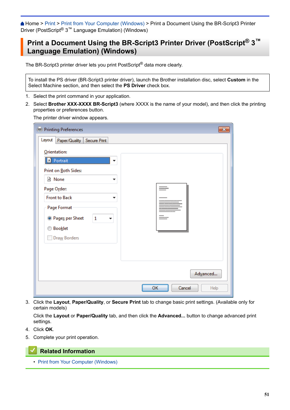 Language emulation), Windows), Language | Emulation) (windows), Language emulation) (windows) | Brother HL-L3230CDW Wireless Compact Printer User Manual | Page 56 / 357