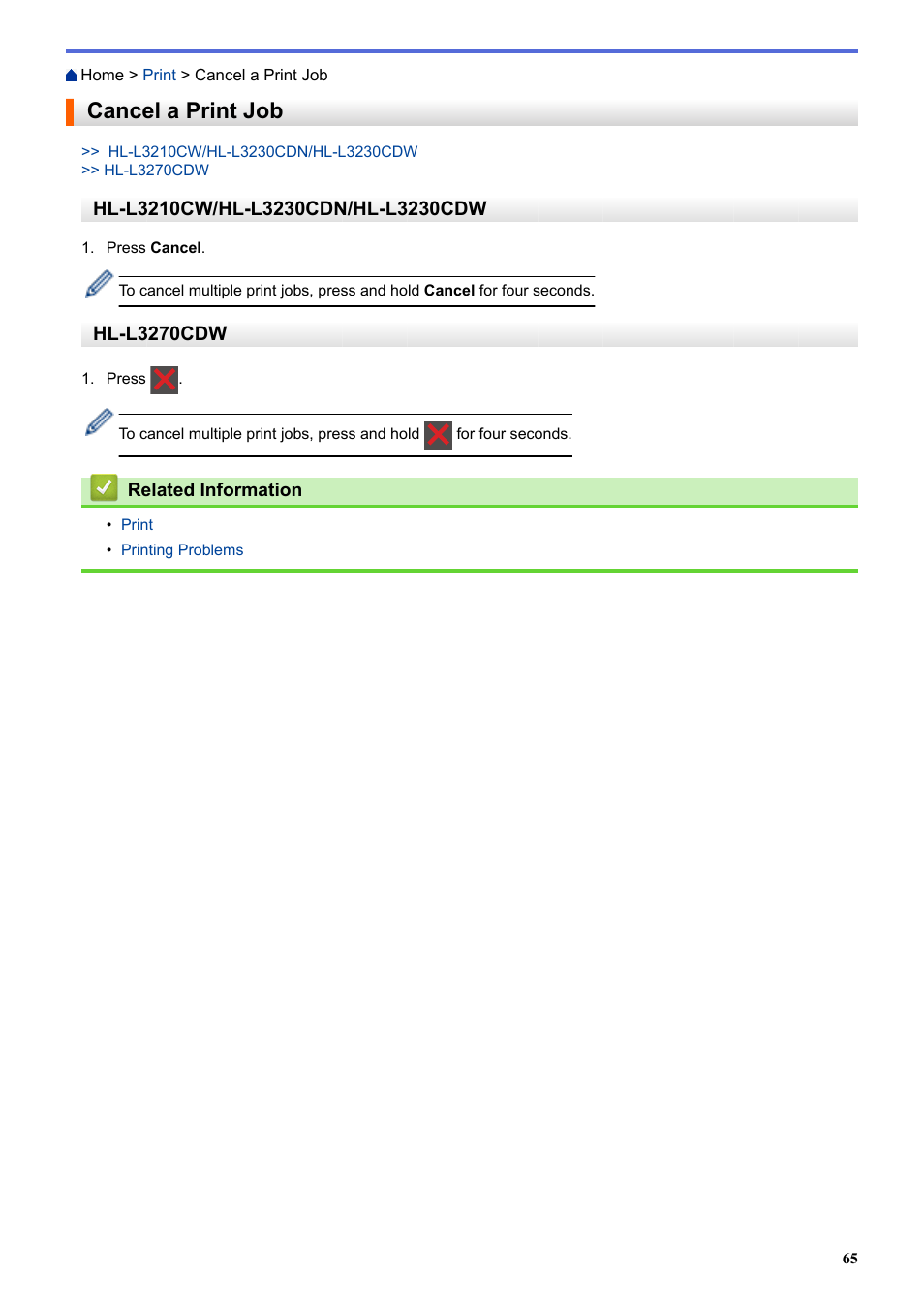 Cancel a print job | Brother HL-L3230CDW Wireless Compact Printer User Manual | Page 70 / 357