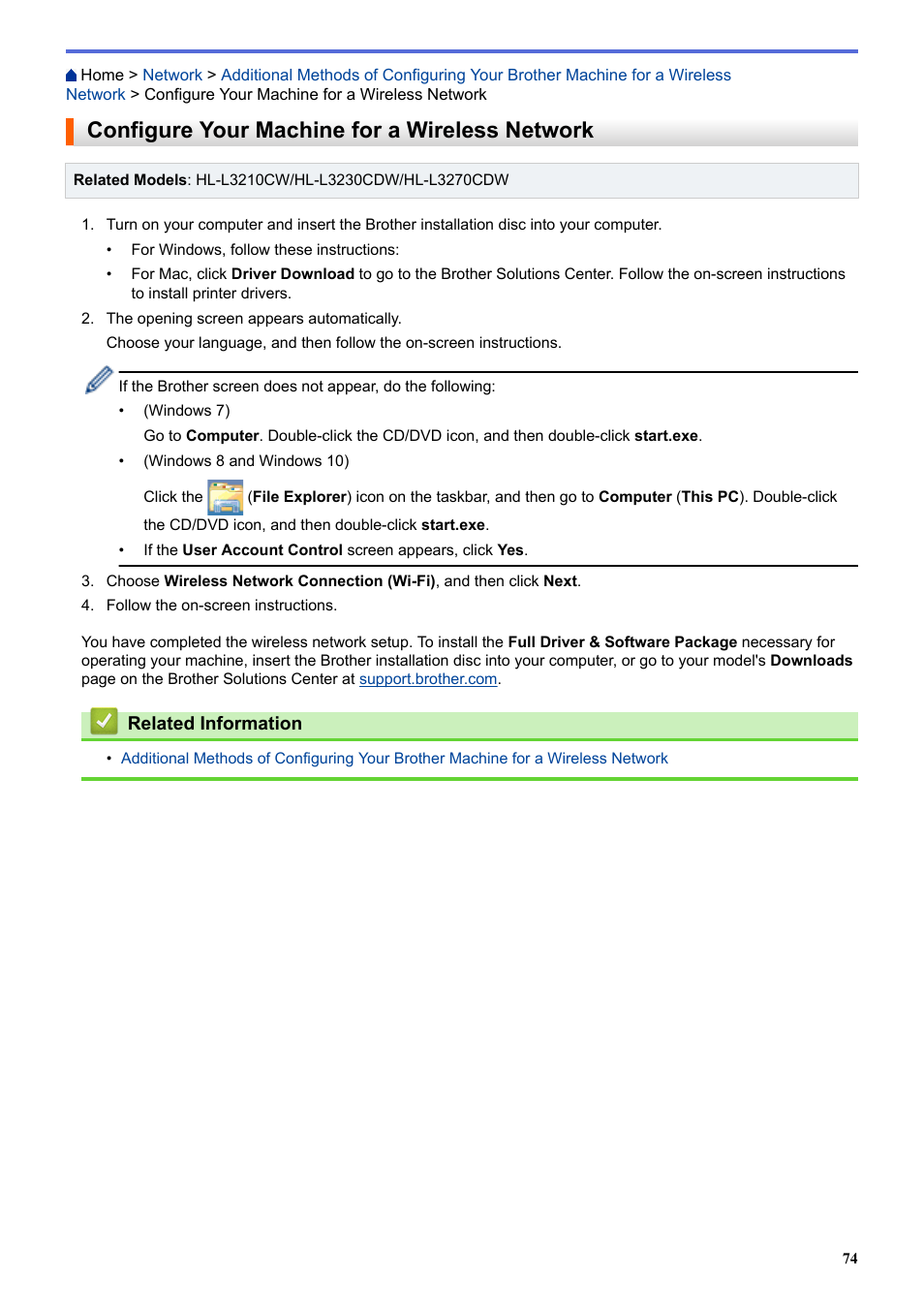 Configure your machine for a wireless network | Brother HL-L3230CDW Wireless Compact Printer User Manual | Page 79 / 357