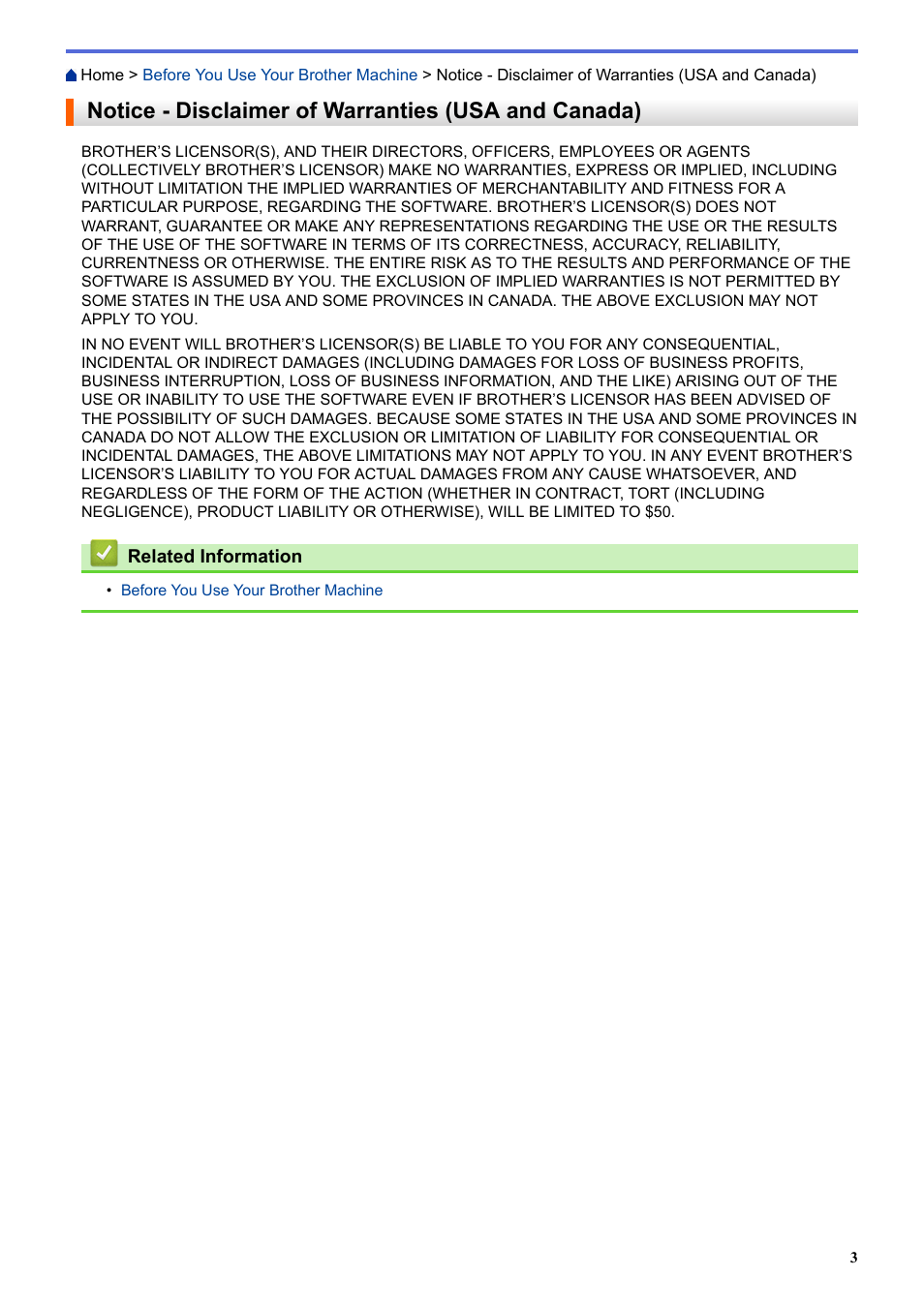 Notice - disclaimer of warranties (usa and canada) | Brother HL-L3230CDW Wireless Compact Printer User Manual | Page 8 / 357