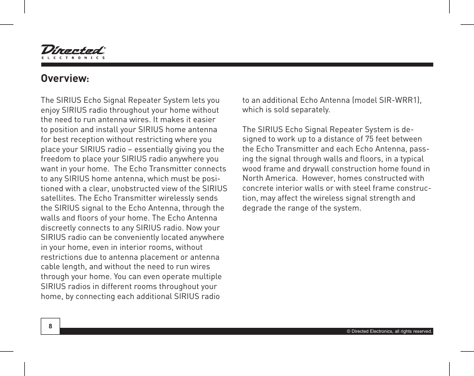 Overview | Directed Electronics SIR-WRS1 User Manual | Page 8 / 24