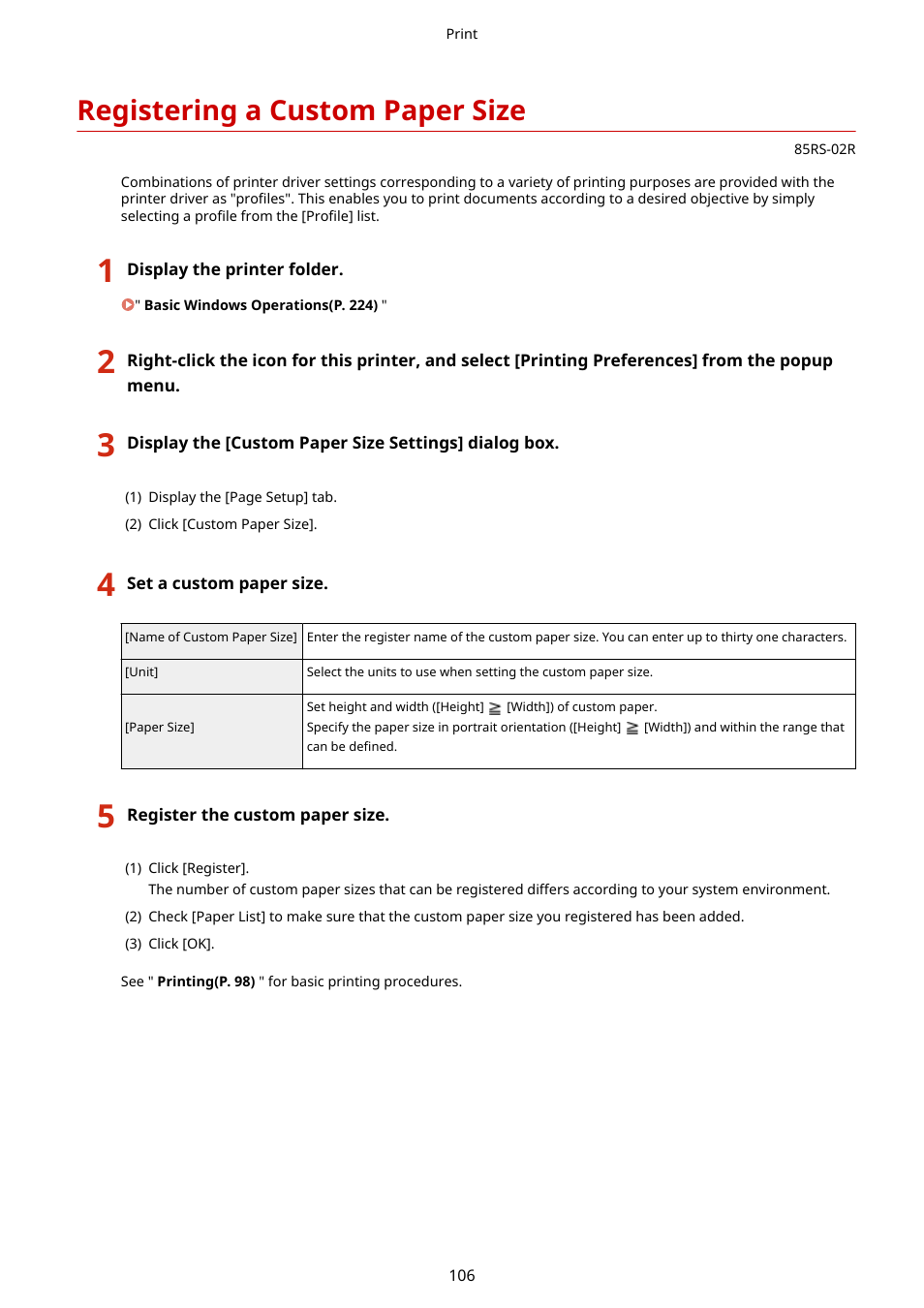 Registering a custom paper size | Canon imageCLASS MF3010 VP Multifunction Monochrome Laser Printer User Manual | Page 111 / 247