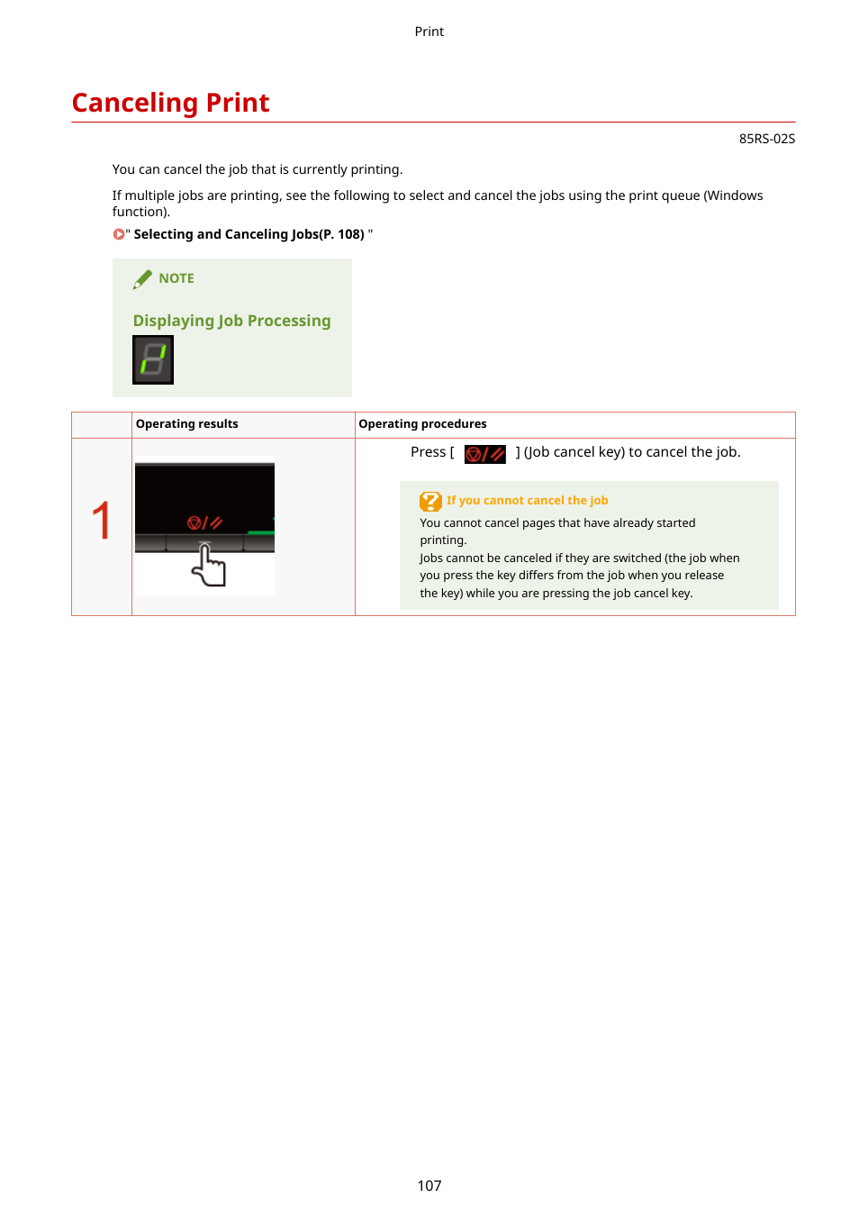 Canceling print, See " canceling print(p. 107) | Canon imageCLASS MF3010 VP Multifunction Monochrome Laser Printer User Manual | Page 112 / 247