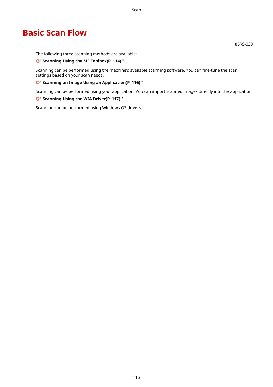 Basic scan flow, See " basic scan flow(p. 113) | Canon imageCLASS MF3010 VP Multifunction Monochrome Laser Printer User Manual | Page 118 / 247