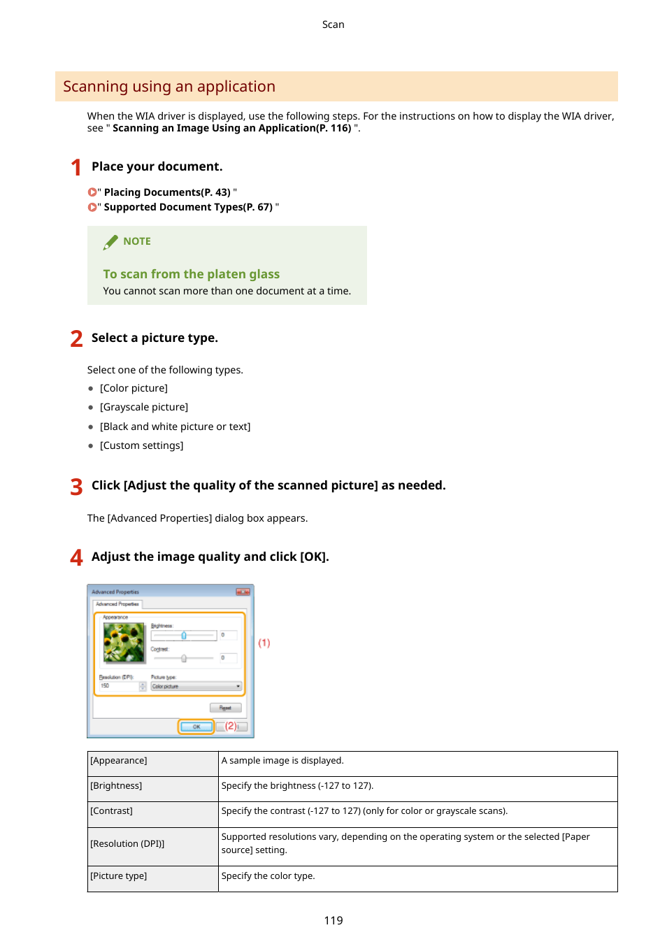 Scanning using an application(p. 119), Scanning using an application | Canon imageCLASS MF3010 VP Multifunction Monochrome Laser Printer User Manual | Page 124 / 247