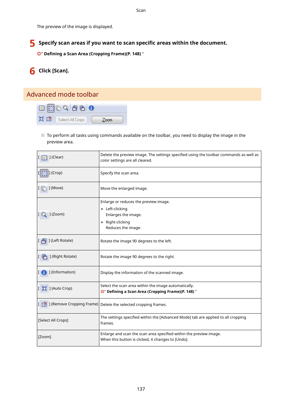 Advanced mode toolbar(p. 137), Advanced mode toolbar | Canon imageCLASS MF3010 VP Multifunction Monochrome Laser Printer User Manual | Page 142 / 247