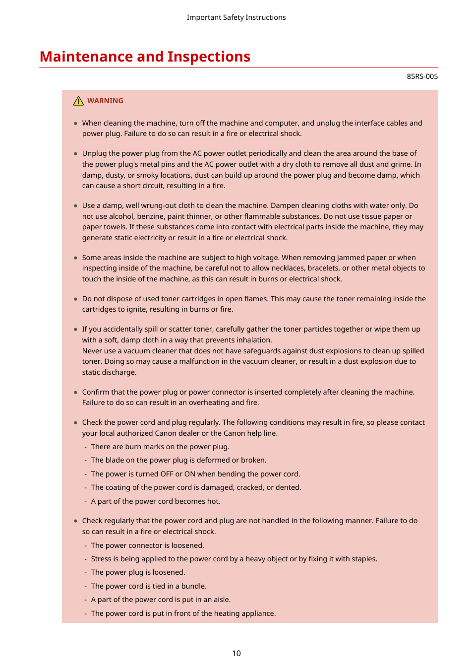 Maintenance and inspections, Maintenance and inspections(p. 10) | Canon imageCLASS MF3010 VP Multifunction Monochrome Laser Printer User Manual | Page 15 / 247