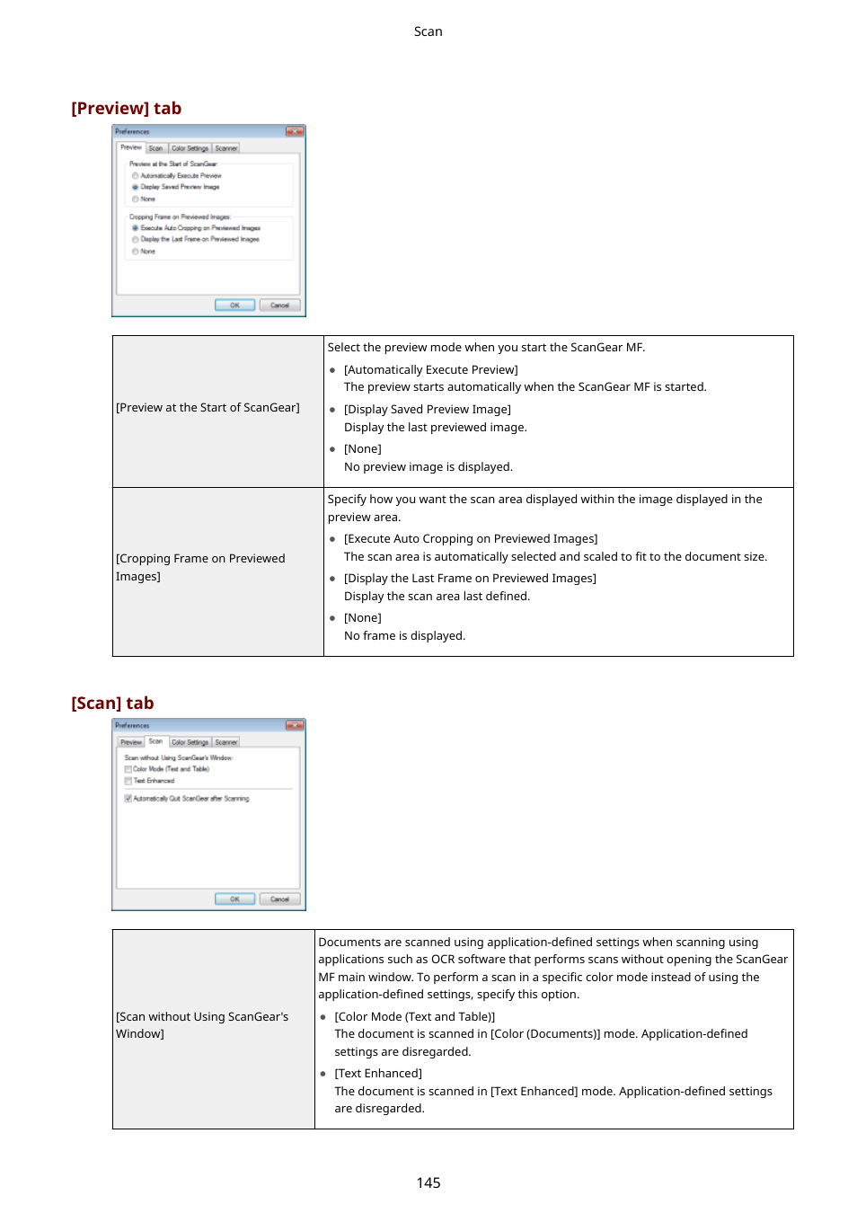 Preview] tab, Scan] tab | Canon imageCLASS MF3010 VP Multifunction Monochrome Laser Printer User Manual | Page 150 / 247