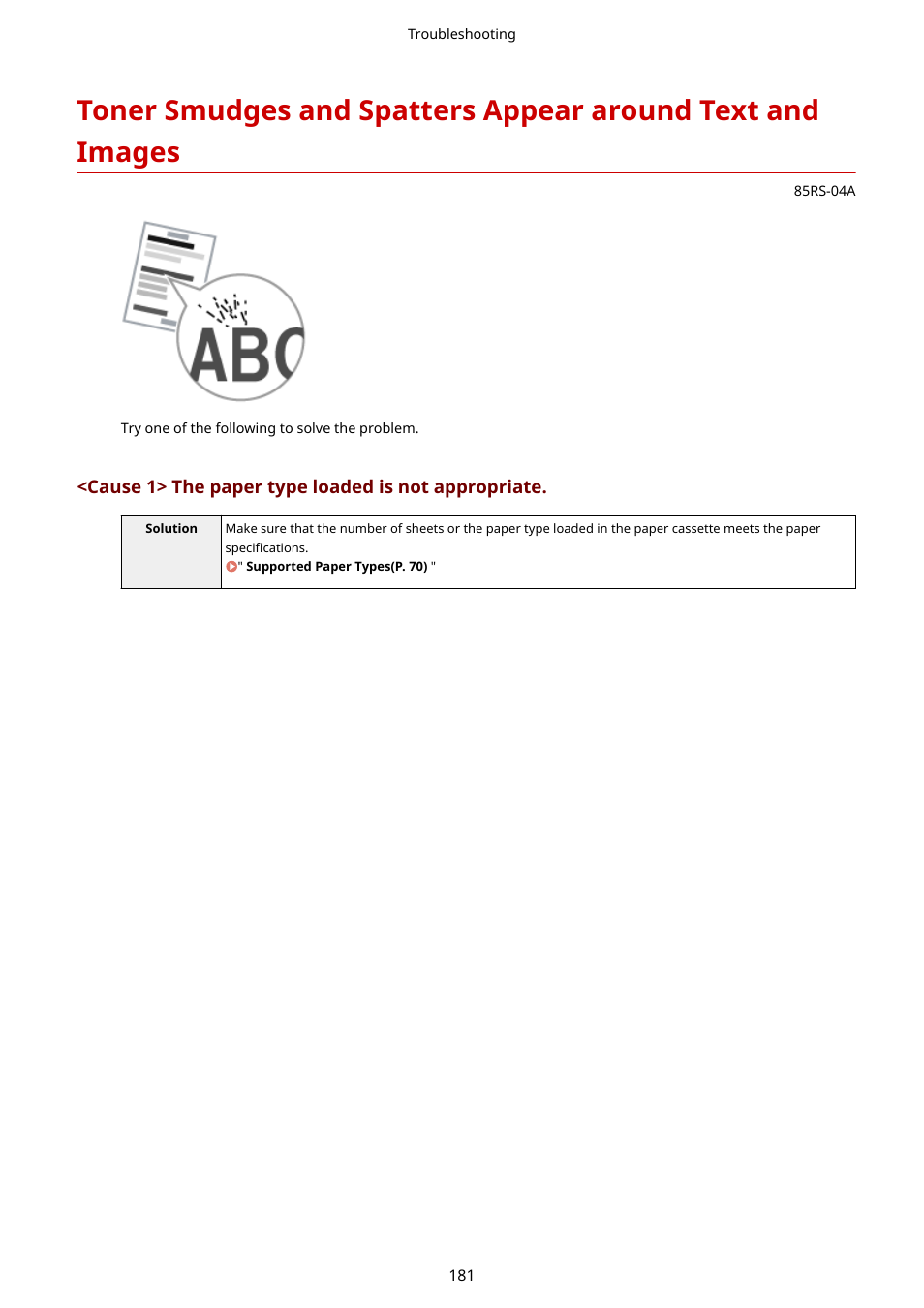 Toner smudges and spatters appear around, Text and images(p. 181) | Canon imageCLASS MF3010 VP Multifunction Monochrome Laser Printer User Manual | Page 186 / 247