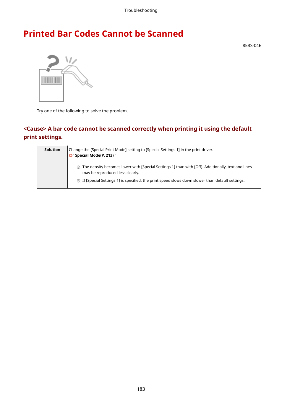 Printed bar codes cannot be scanned, Printed bar codes cannot be scanned(p. 183) | Canon imageCLASS MF3010 VP Multifunction Monochrome Laser Printer User Manual | Page 188 / 247