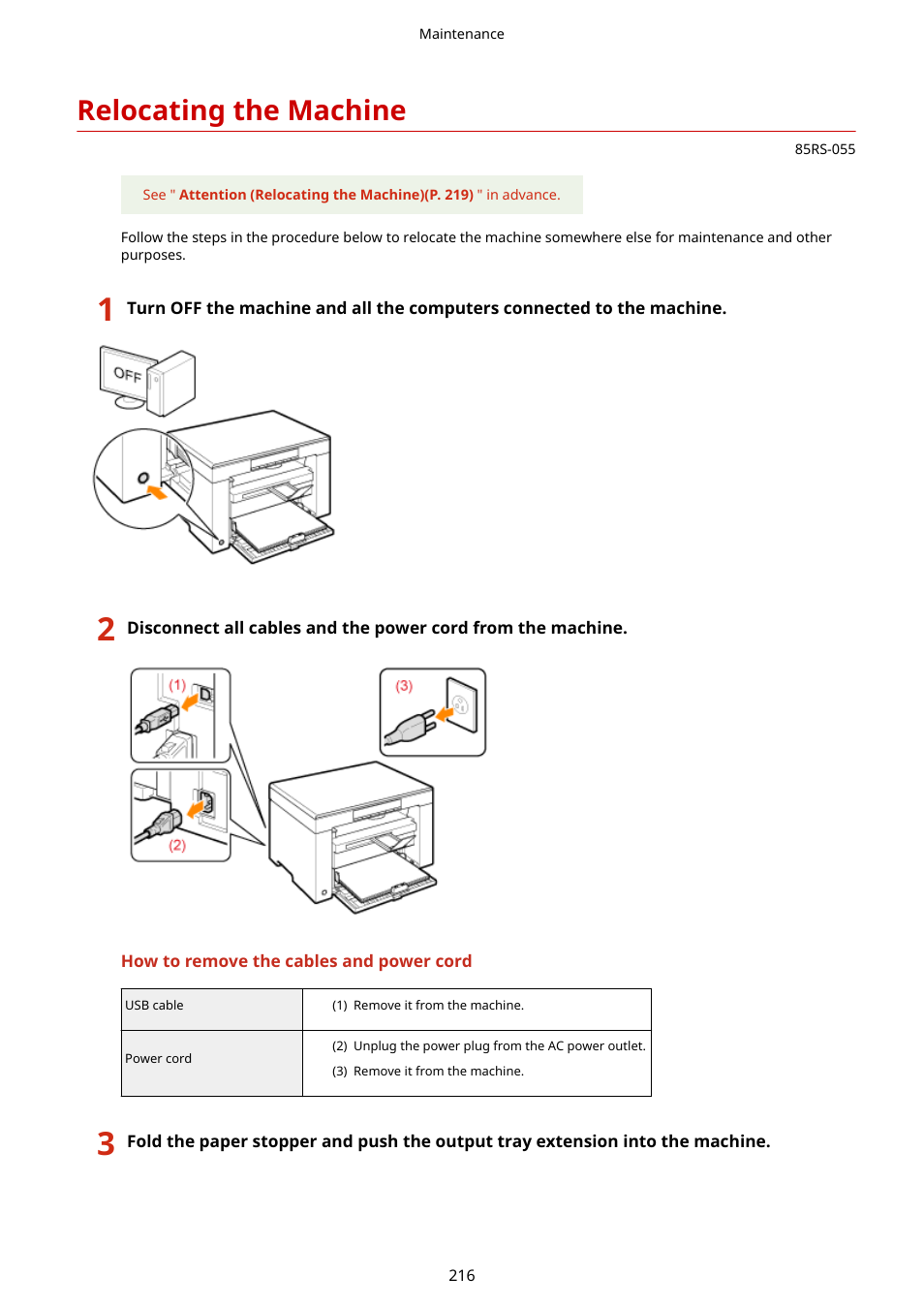 Relocating the machine, Relocating the machine(p. 216), See " relocating the machine(p. 216) | Canon imageCLASS MF3010 VP Multifunction Monochrome Laser Printer User Manual | Page 221 / 247