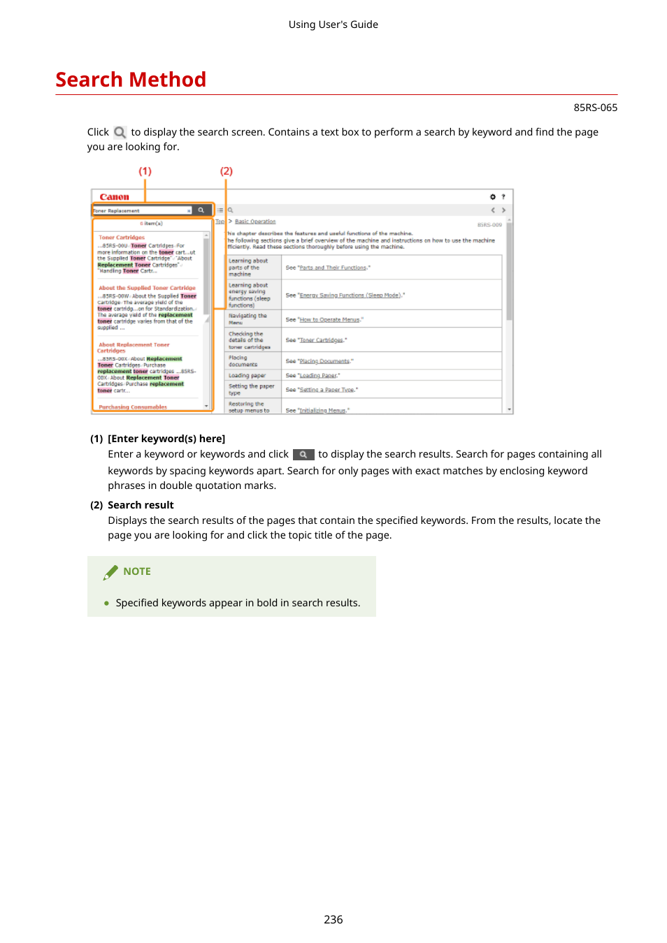 Search method | Canon imageCLASS MF3010 VP Multifunction Monochrome Laser Printer User Manual | Page 241 / 247