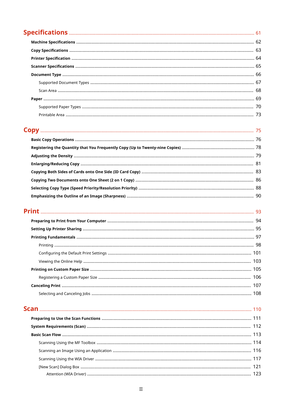 Specifications, Copy, Print | Scan | Canon imageCLASS MF3010 VP Multifunction Monochrome Laser Printer User Manual | Page 3 / 247